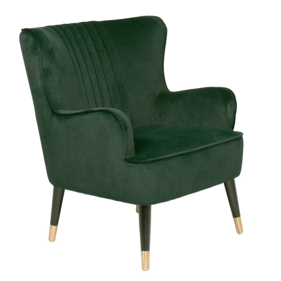 Juke Velvet Accent Chair In Green With Black Wooden Legs