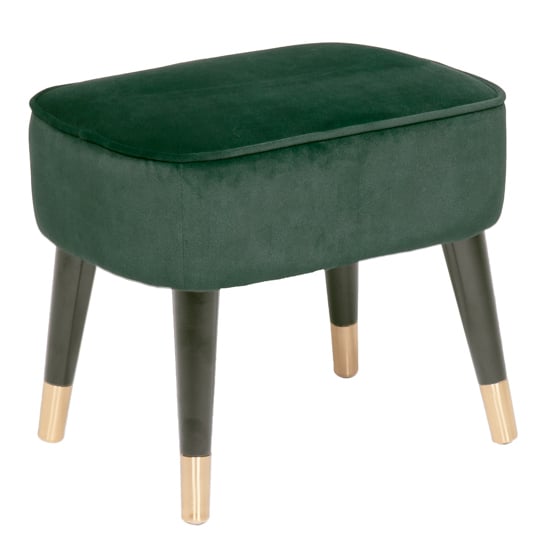 Read more about Juke velvet footstool with black wooden legs in green