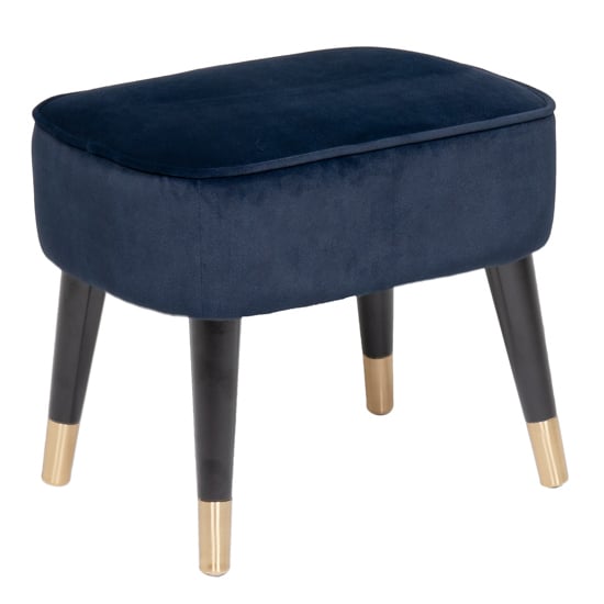 Product photograph of Juke Velvet Footstool With Black Wooden Legs In Navy from Furniture in Fashion