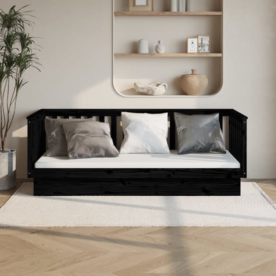 Julia Solid Pine Wood Single Day Bed In Black