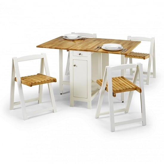 Selina Dining Set In Natural And White With 4 Folding Chairs