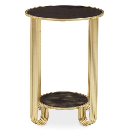 Julie Round Black Glass Top End Table With Gold Metal Base_2