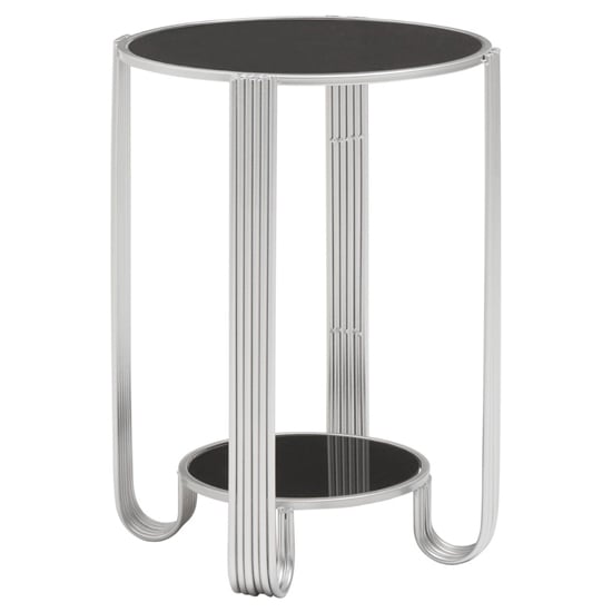 Product photograph of Julie Round Black Glass Top End Table With Silver Metal Base from Furniture in Fashion