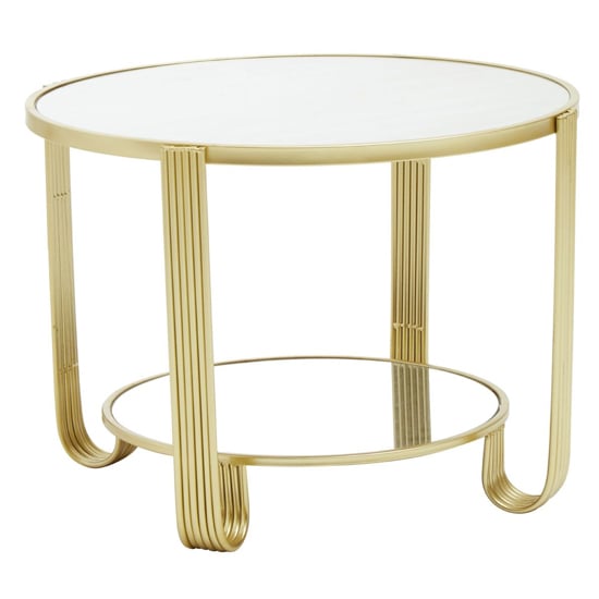 Julie Round White Glass Top Coffee Table With Gold Metal Base