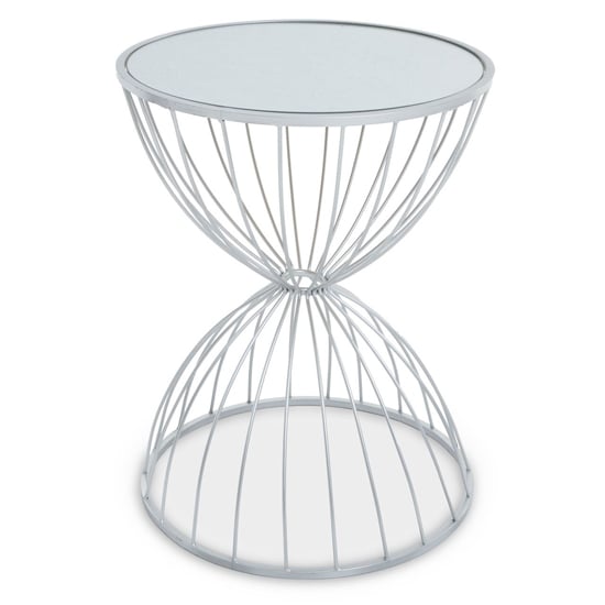 Photo of Julie round white glass top side table with silver metal frame