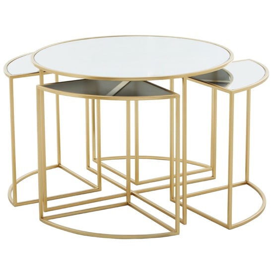 Product photograph of Julie White Glass Top Nest Of 5 Tables With Gold Metal Frame from Furniture in Fashion