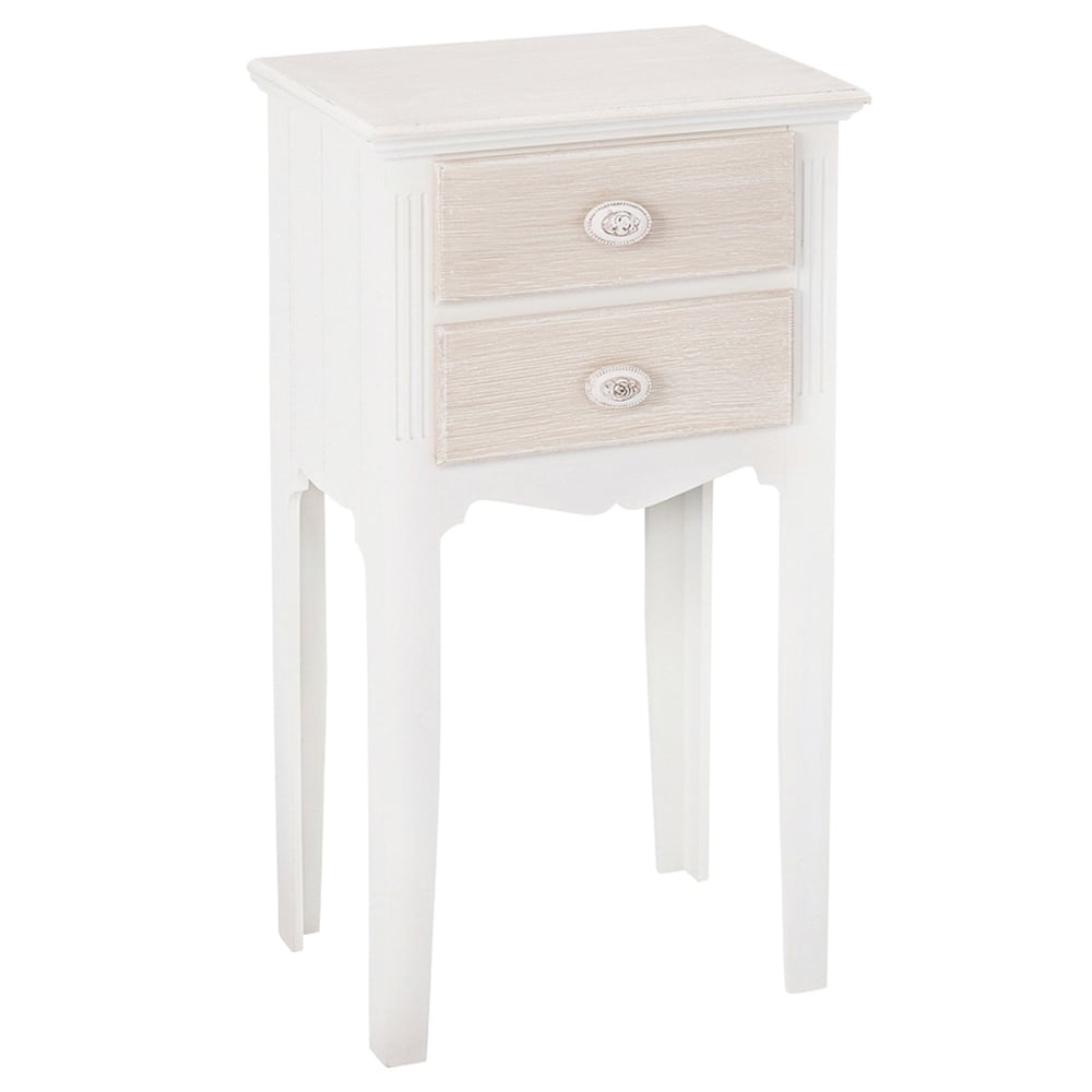 Juliet Wooden Bedside Table With 2 Drawer In White And Cream