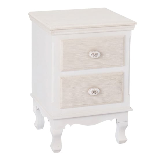 Juliet Wooden Bedside Cabinet With 2 Drawer In White And Cream