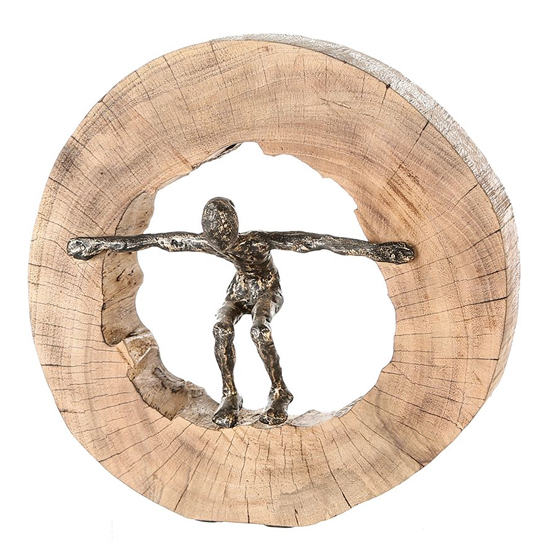 Jumping Aluminium Sculpture In Bronze With Natural Wooden Frame