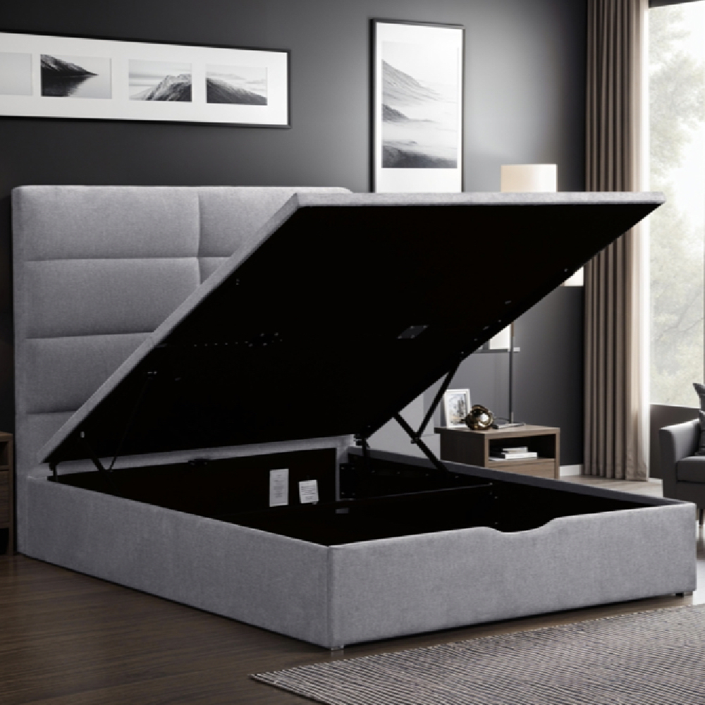 Juneau Fabric Ottoman Storage Double Bed In Grey