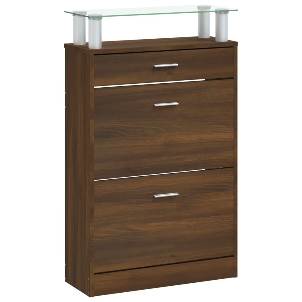 Juneau Glass Top Shoe Storage Cabinet In Brown Oak