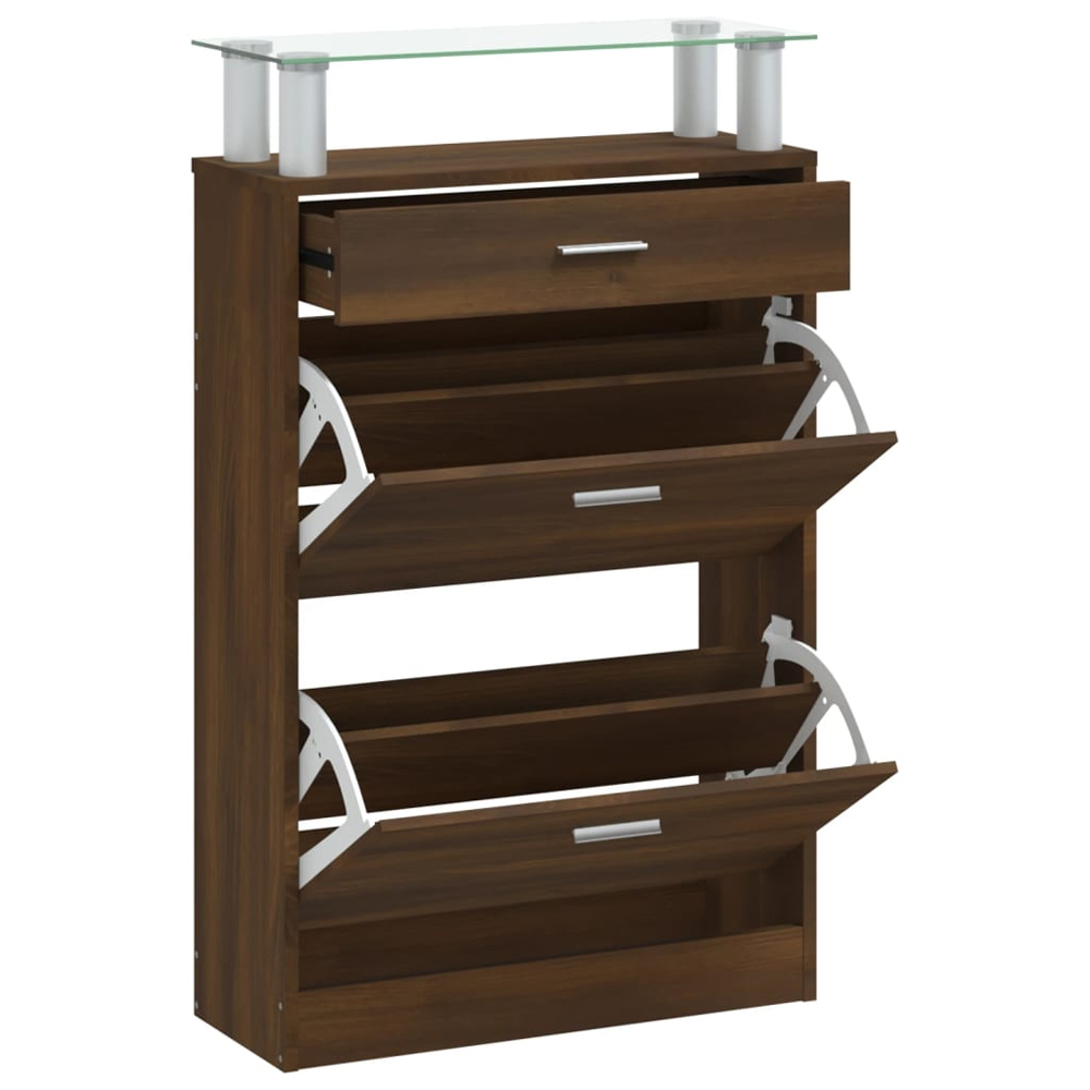 Juneau Glass Top Shoe Storage Cabinet In Brown Oak