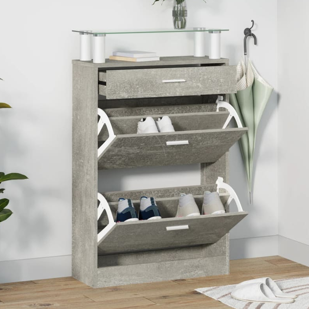 Juneau Glass Top Shoe Storage Cabinet In Concrete Grey