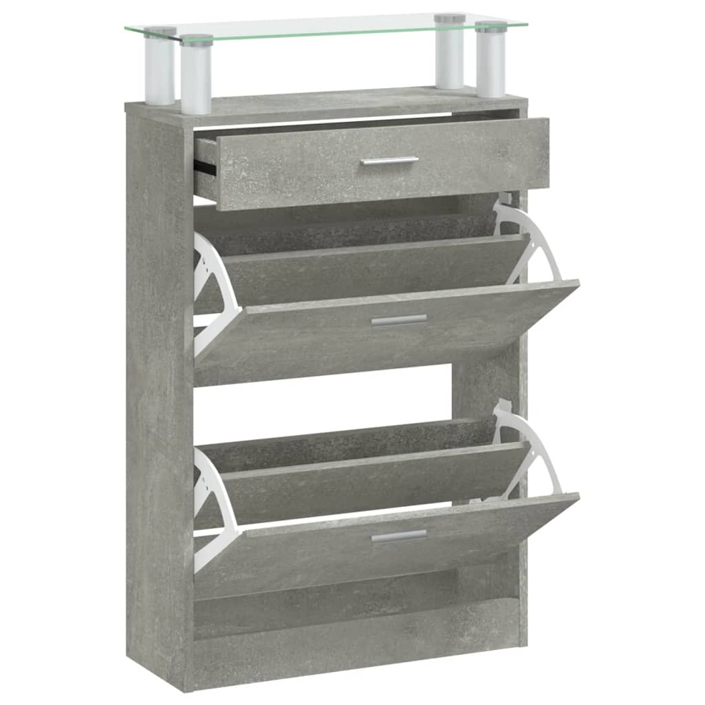 Juneau Glass Top Shoe Storage Cabinet In Concrete Grey