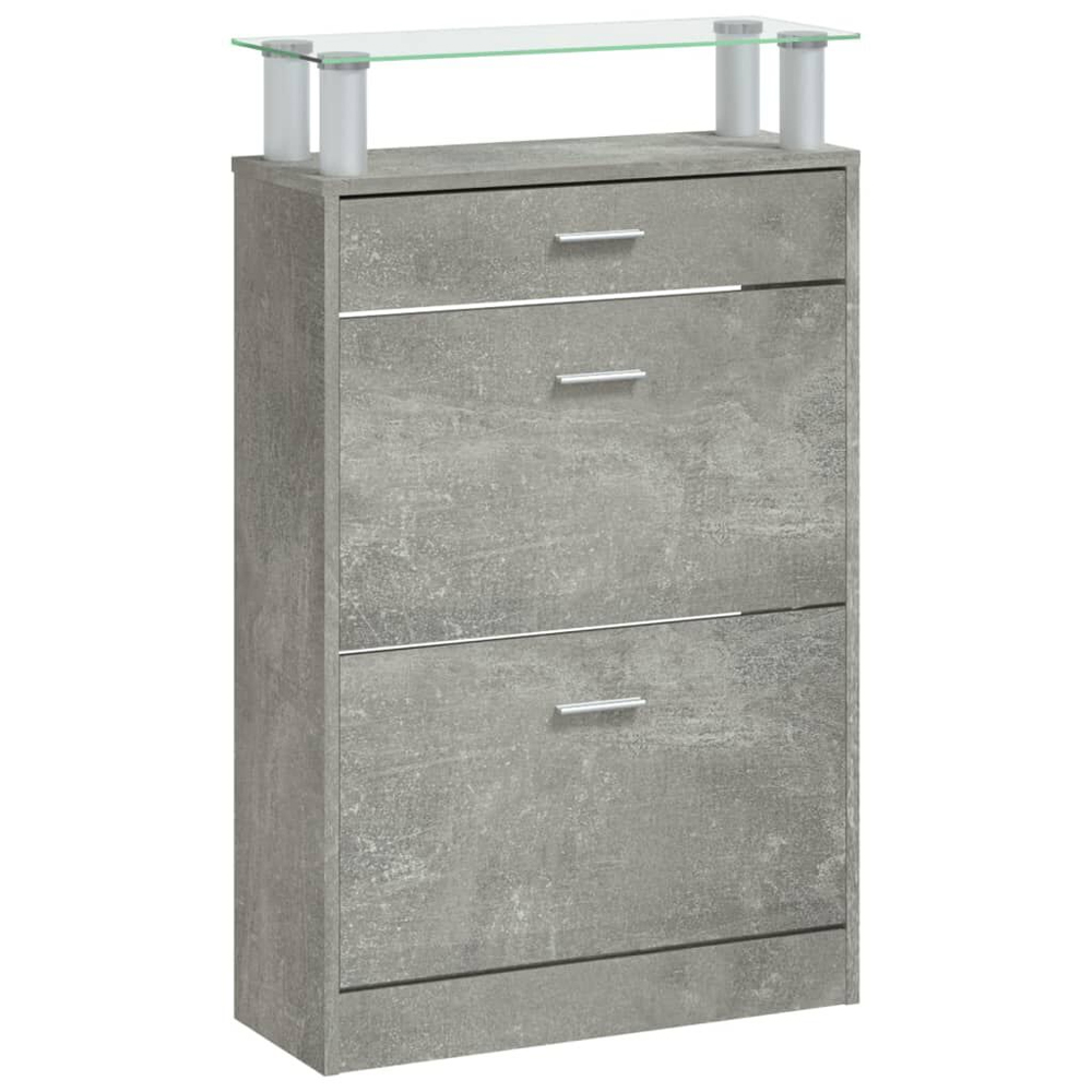 Juneau Glass Top Shoe Storage Cabinet In Concrete Grey