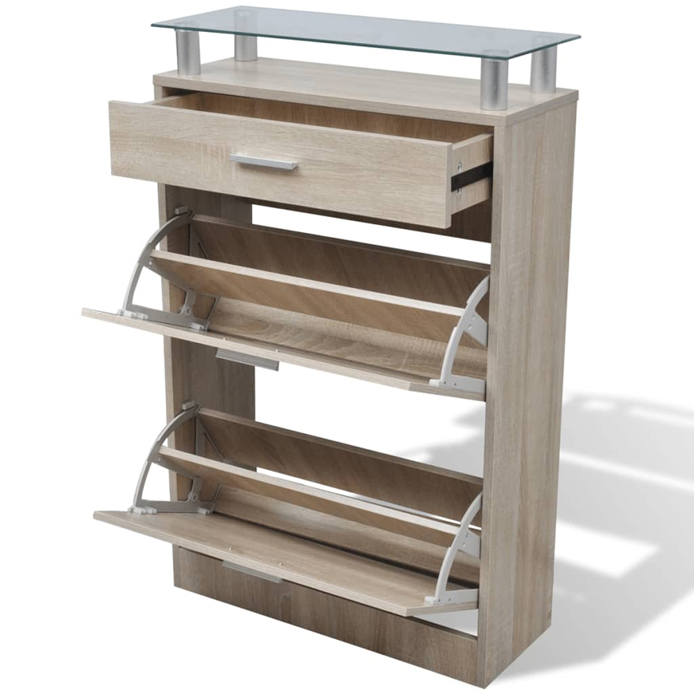 Juneau Glass Top Shoe Storage Cabinet In Oak