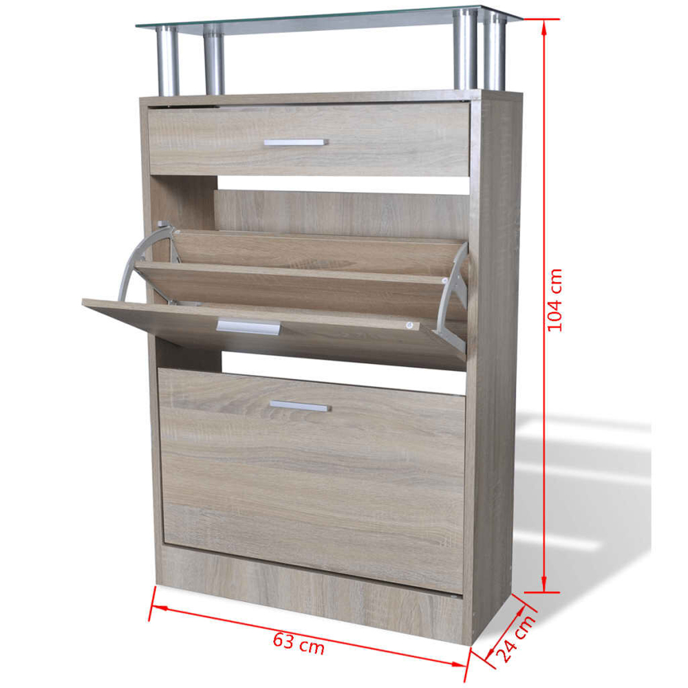 Juneau Glass Top Shoe Storage Cabinet In Oak