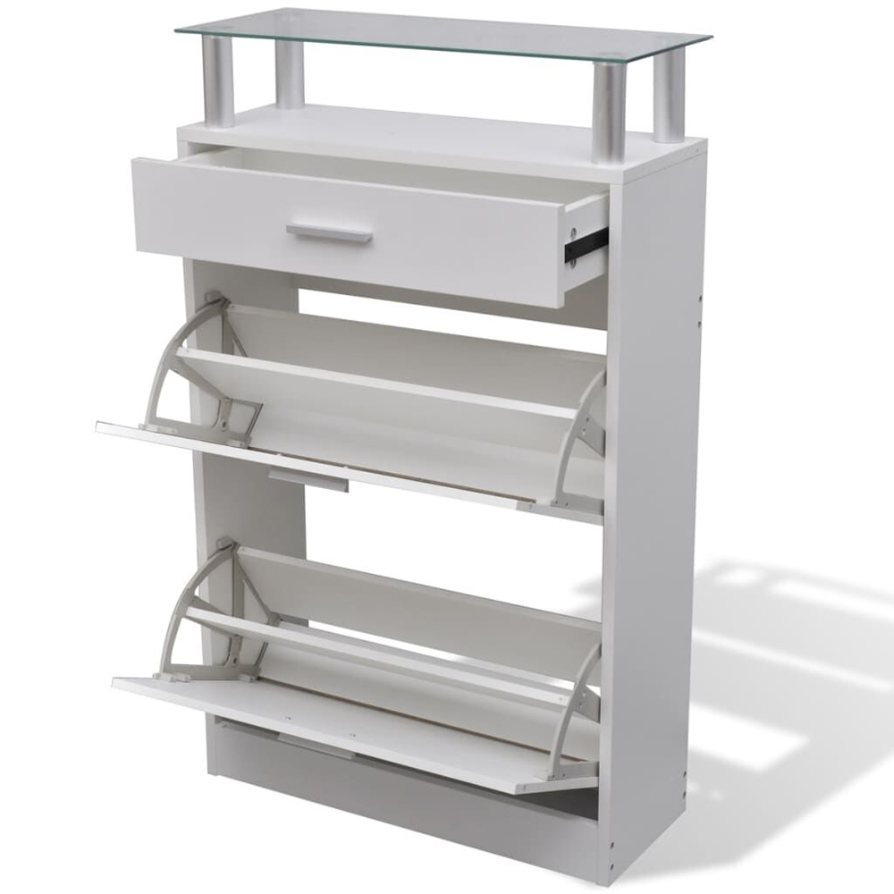Juneau Glass Top Shoe Storage Cabinet In White