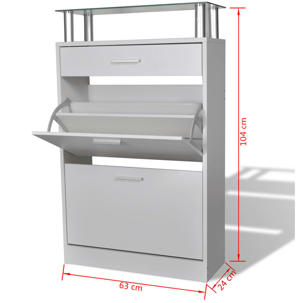 Juneau Glass Top Shoe Storage Cabinet In White
