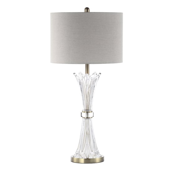 Juneau Grey Linen Shade Table Lamp With Crystal Base