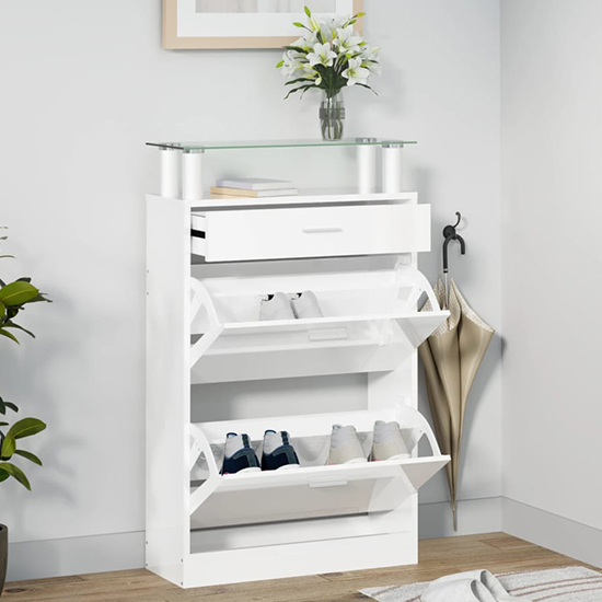 Juneau High Gloss Shoe Storage Cabinet In White