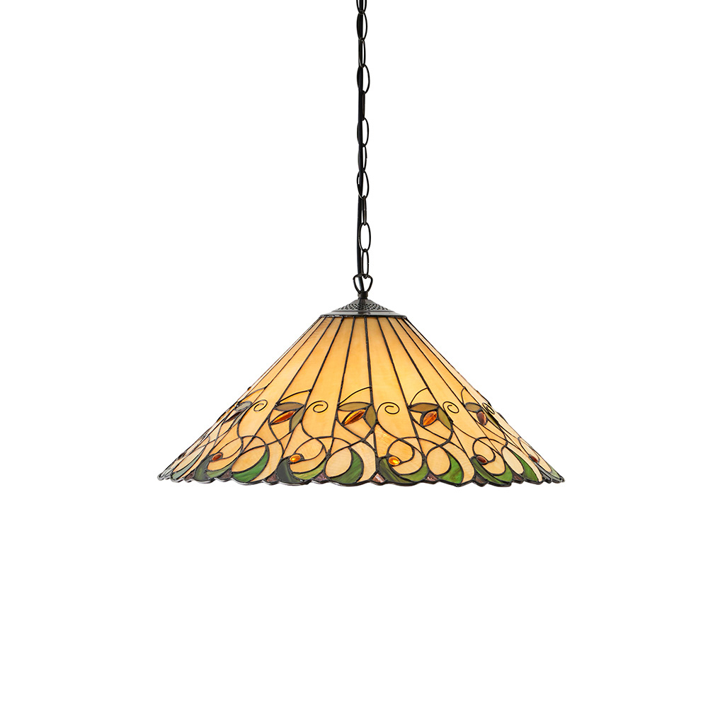 Justin 3 Light Tiffany Glass Pendant Ceiling Light In Multicolour