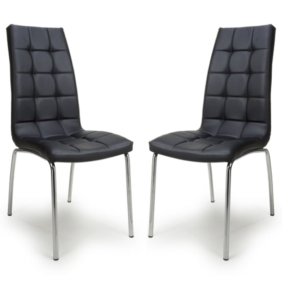 Read more about Justin black faux leather dining chairs with chrome legs in pair