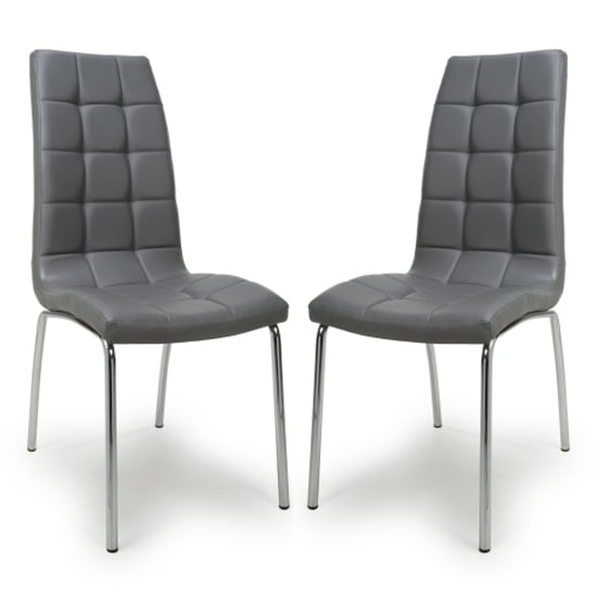 Read more about Justin grey faux leather dining chairs with chrome legs in pair
