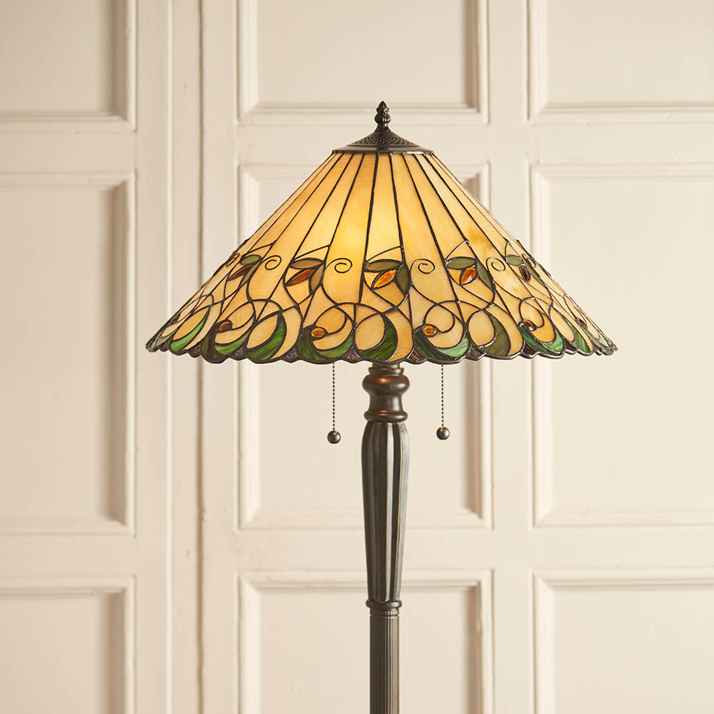Justin Tiffany Glass Floor Lamp In Black And Multicolour