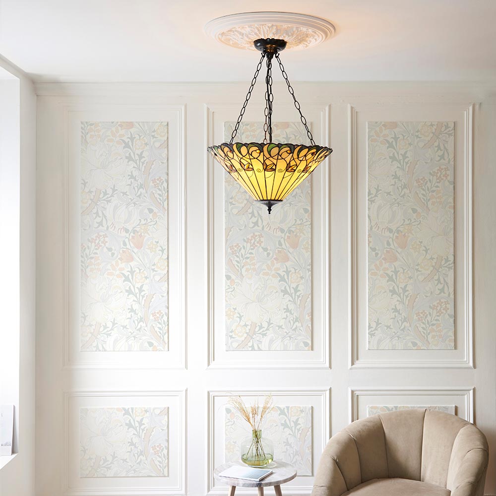 Justin Tiffany Glass Inverted Pendant Ceiling Light In Multicolour
