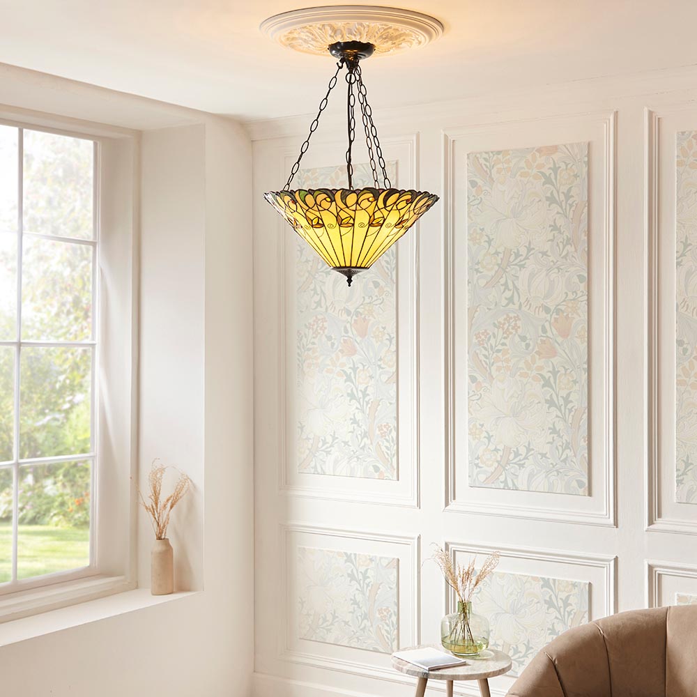 Justin Tiffany Glass Inverted Pendant Ceiling Light In Multicolour