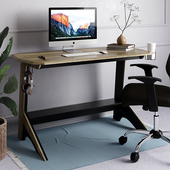 Product photograph of Justine Wooden Computer Desk In Black And Oak from Furniture in Fashion