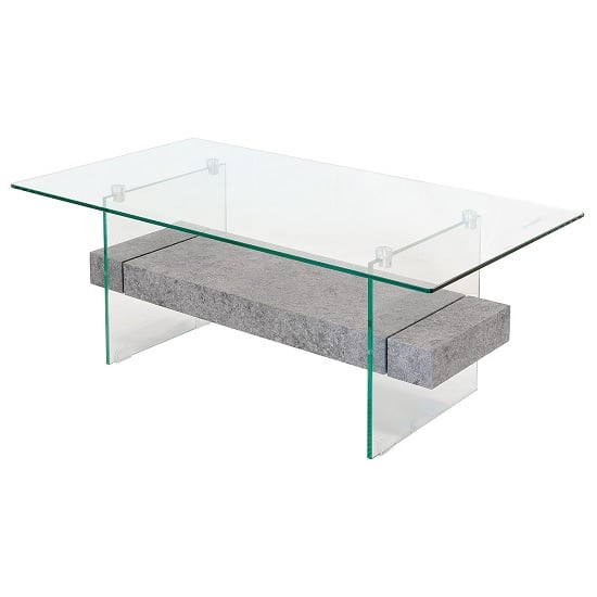 Read more about Jessie clear glass coffee table with concrete style shelf