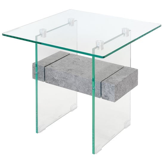 Jessie Glass End Table In Clear With Concrete Style Shelf