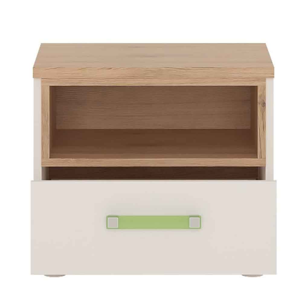 Kaas Wooden Bedside Cabinet In White High Gloss And Oak