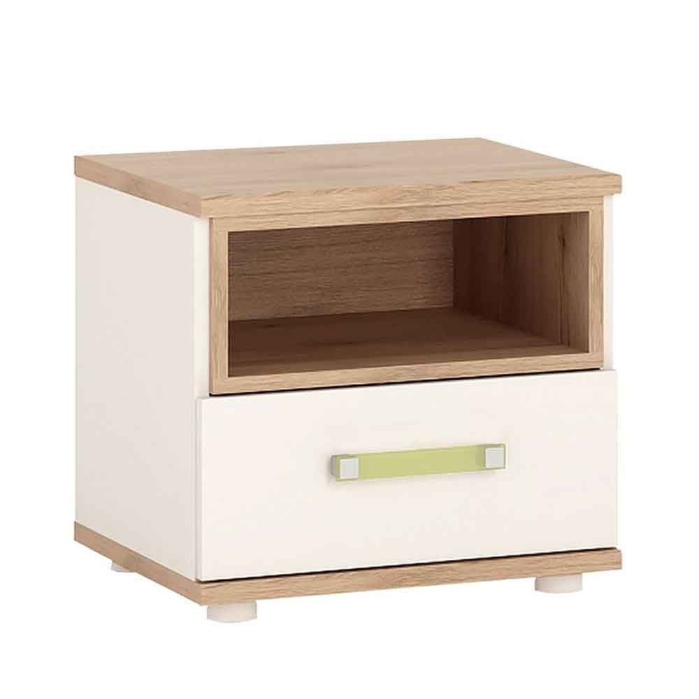 Kaas Wooden Bedside Cabinet In White High Gloss And Oak