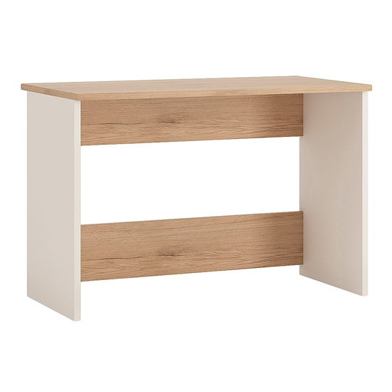 Photo of Kaas wooden computer desk in white high gloss and oak