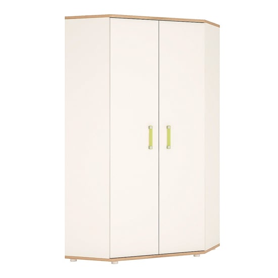 Photo of Kaas wooden corner wardrobe in white high gloss and oak