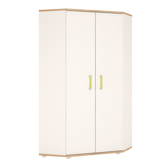 Kaas Wooden Corner Wardrobe In White High Gloss And Oak thumbnail