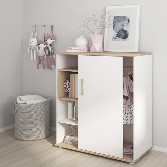 Kaas Wooden Low Storage Cabinet In White High Gloss And Oak_4
