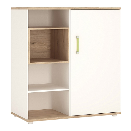 Photo of Kaas wooden low storage cabinet in white high gloss and oak