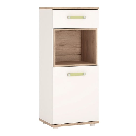 Read more about Kaas wooden narrow storage cabinet in white high gloss and oak