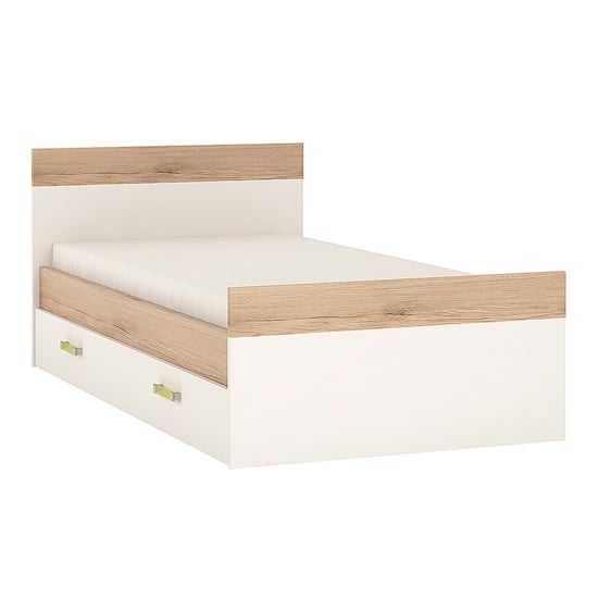 Read more about Kaas wooden single bed with drawer in white high gloss and oak