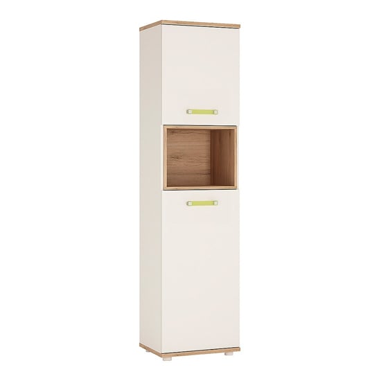 Kaas Wooden Storage Cabinet In White Gloss And Oak With 2 Doors
