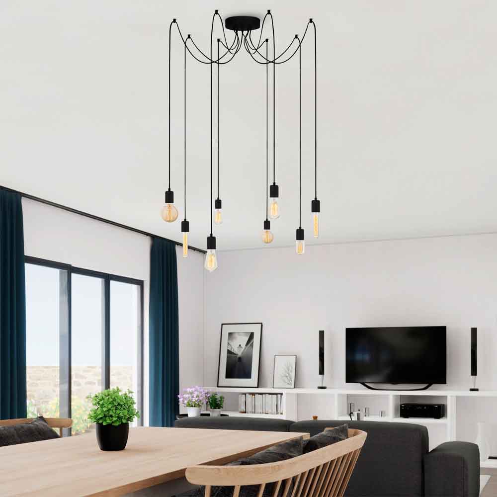 Kabluni 8 Light Metal Ceiling Pendant Light in Black