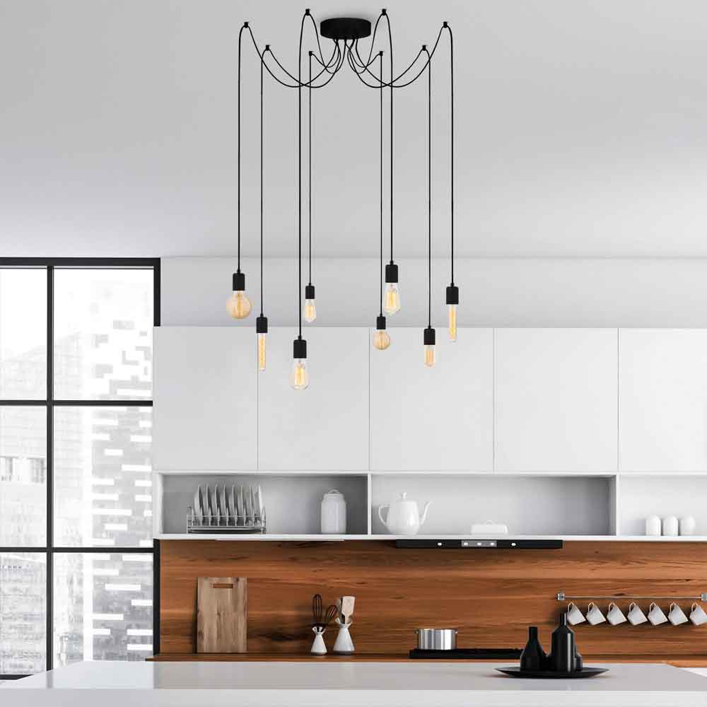 Kabluni 8 Light Metal Ceiling Pendant Light in Black