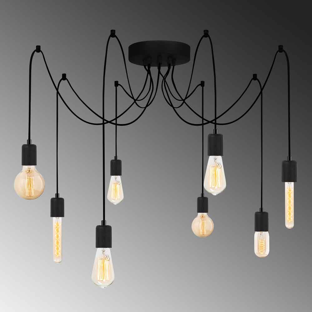Kabluni 8 Light Metal Ceiling Pendant Light in Black