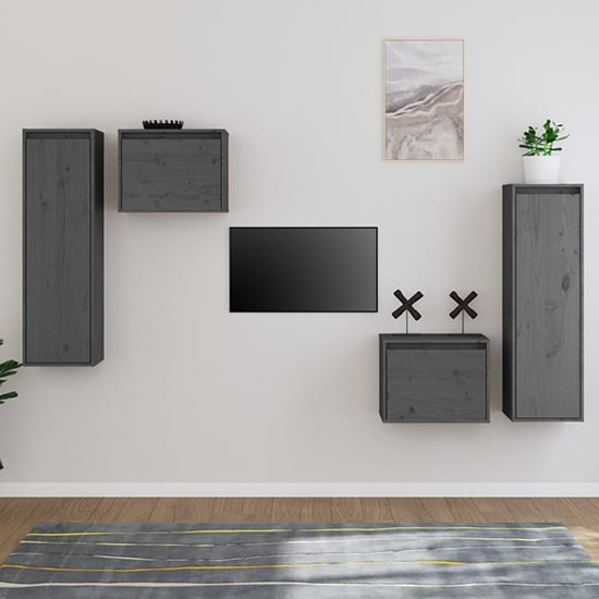 Photo of Kacela solid pinewood entertainment unit in grey