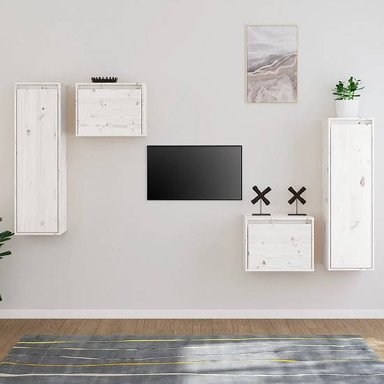 Photo of Kacela solid pinewood entertainment unit in white