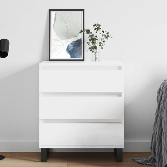Product photograph of Kacia High Gloss Chest Of 3 Drawers In White from Furniture in Fashion